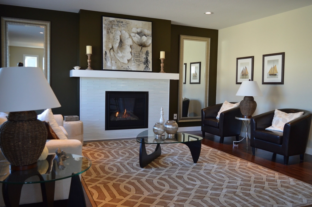 Modern fireplace with architectural surface installation